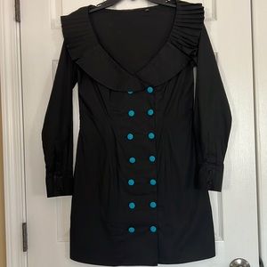 Long sleeves stretch cotton blend black button down knee high dress EU38 US4/med